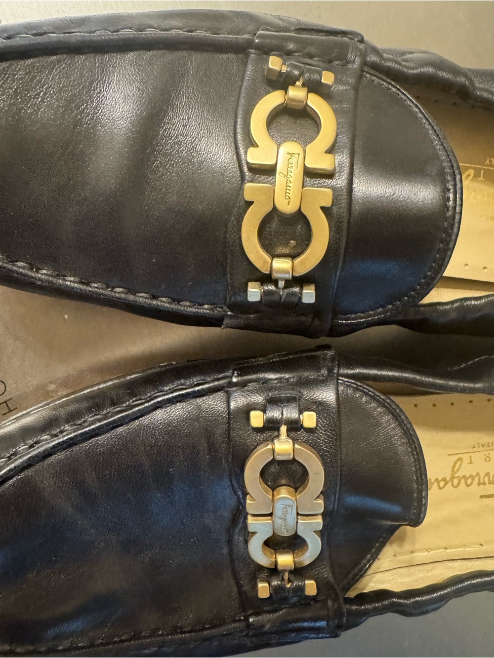 Salvatore Ferragamo Black Leather Bit-Detail Slip-On ballet Loafers - Picture 5 of 5